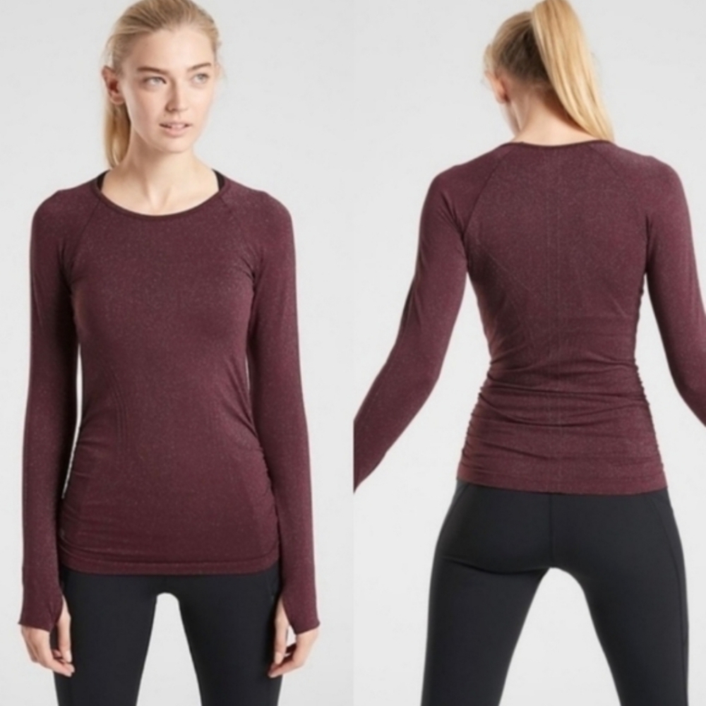Athleta Speedlight Glow Long Sleeve Top - Antique Burgundy Sparkle - Womens XS